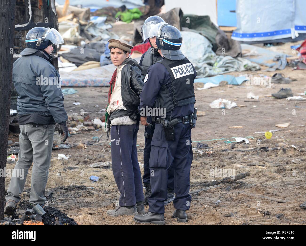 Workers begin to clear the southern section of the Calais Jungle in Calais, France Where Calais