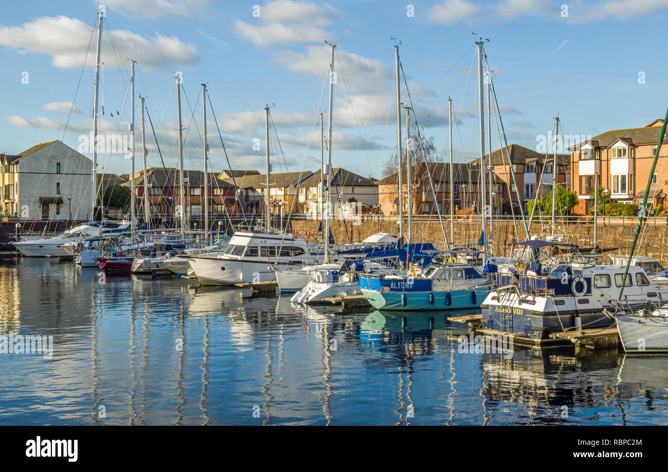 Penarth Marina or Inner Harbour Cardiff Bay South Wales. This area has recently been regenerated with new apartments and with moorings for boats. Stock Photo