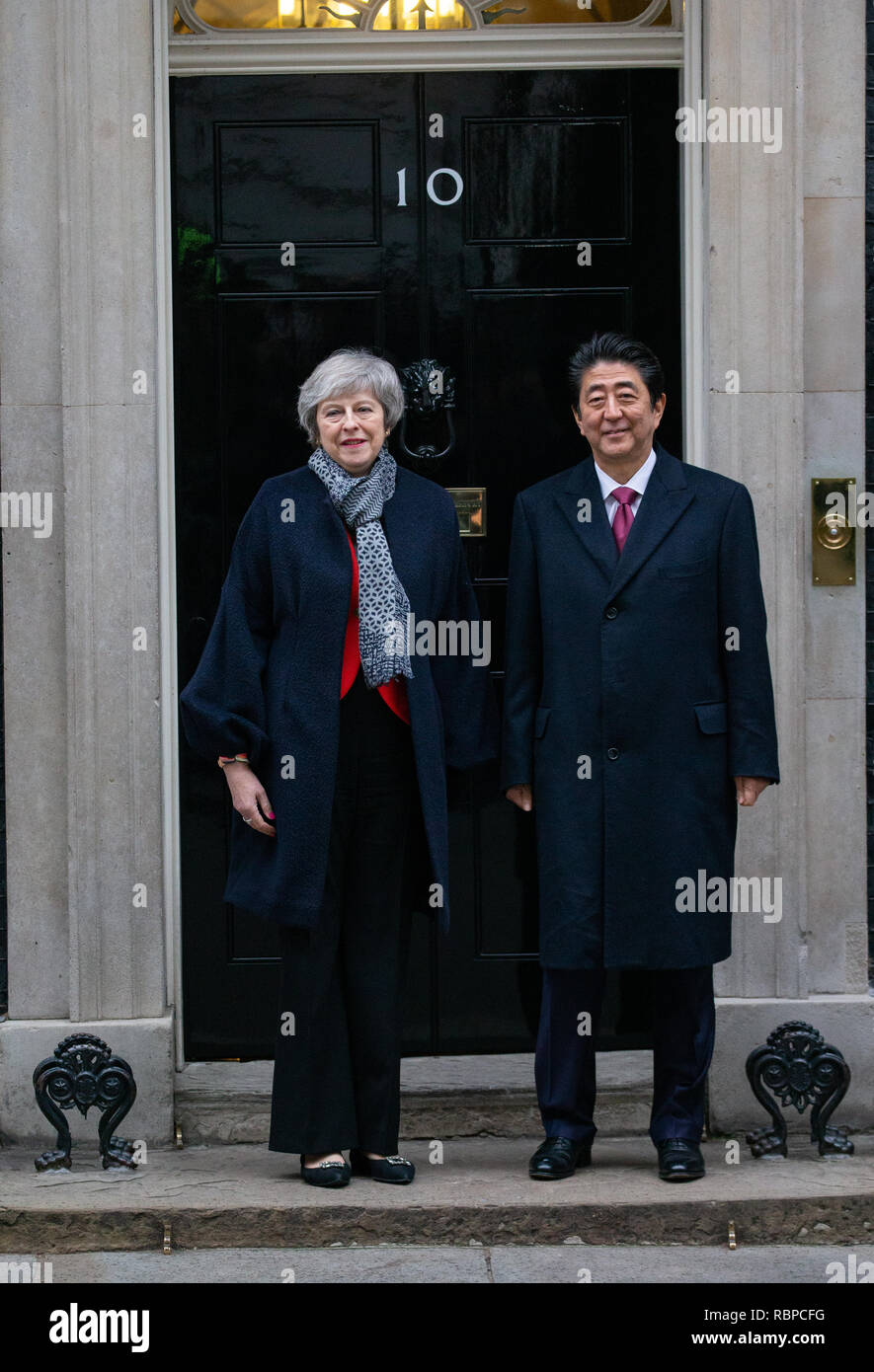 Theresa May, British Prime Minister, meets Shinzo Abe, the Prime Minister of Japan, for talks at 10 Downing Street. Stock Photo