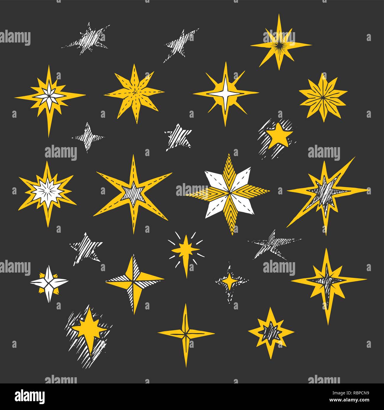 Hand drawn Christmas stars and Bethlehem star for winter and holiday illustrations Stock Vector
