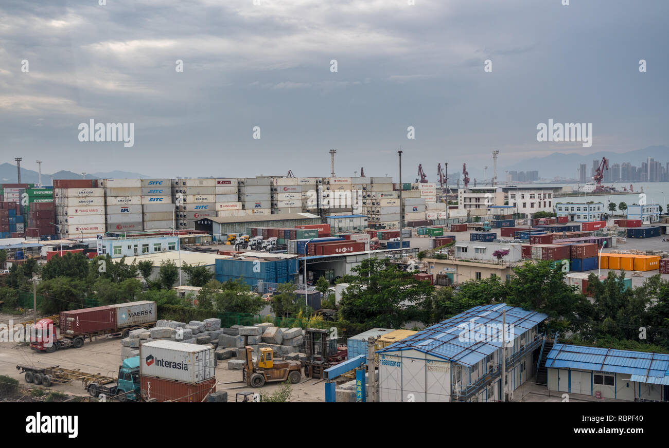 Containers stacked in Port of Xiamen in China Stock Photo Alamy