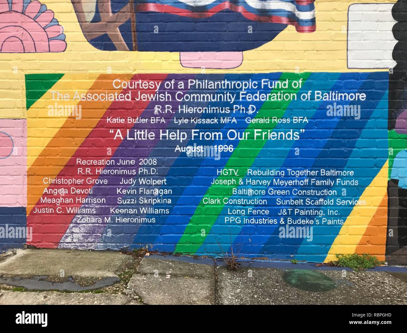 ‘A Little Help From Our Friends‘ (1966; Robert Hieronimus, muralist), Venable Avenue and Greenmount Avenue (southeast corner), Baltimore, MD 21218 (25787212967). Stock Photo
