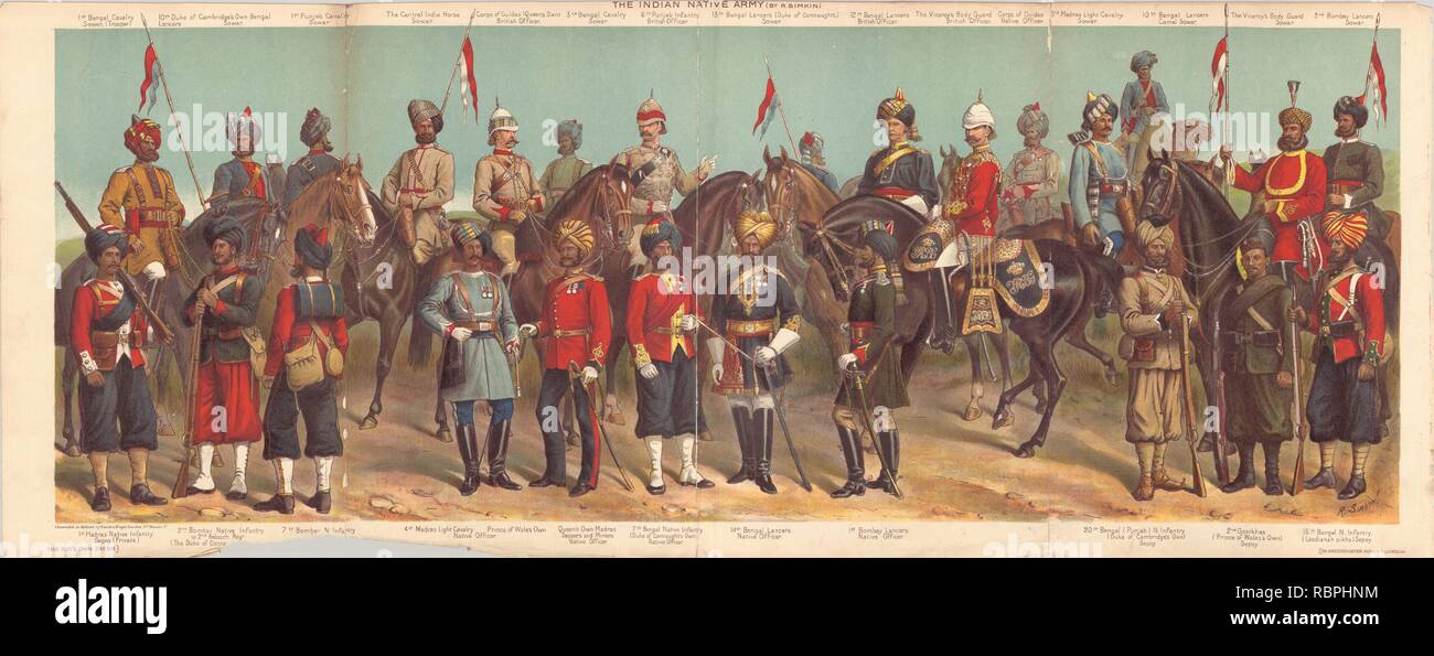 Colour plate from the Boys Own Paper of The Indian Native Army by R Simkin circa 1898 Stock Photo