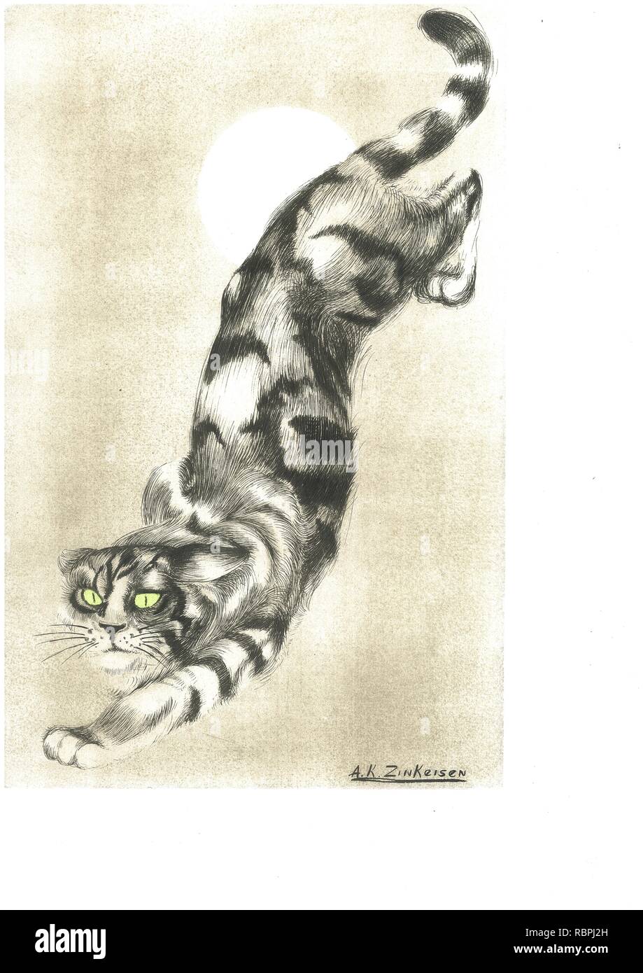 Lively outline of menacing feline by Anna Zinkheisen for shipping ...