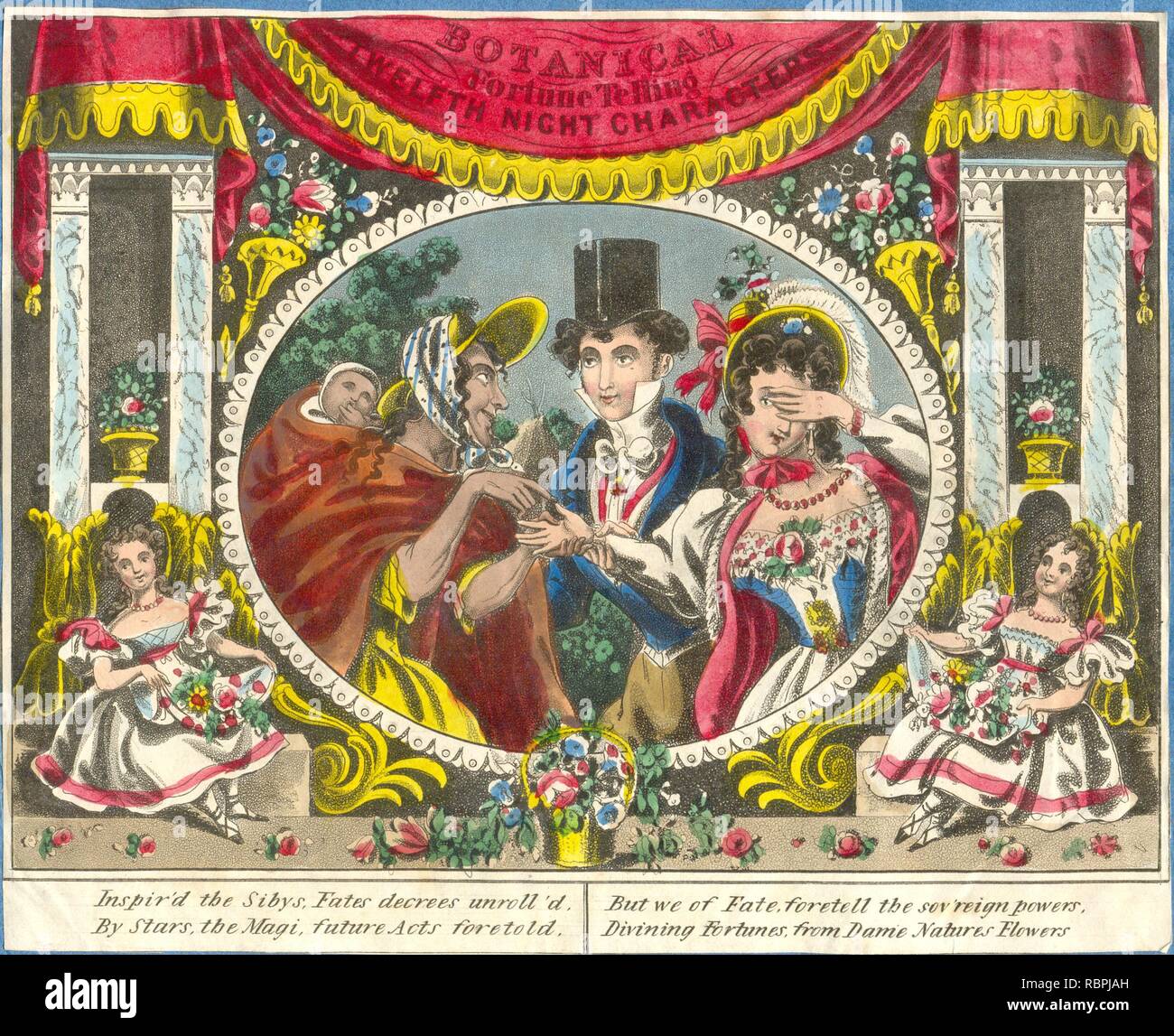 Wrapper for Marks's New Botanical Fortune Telling Twelfth Night Characters   1840 Stock Photo