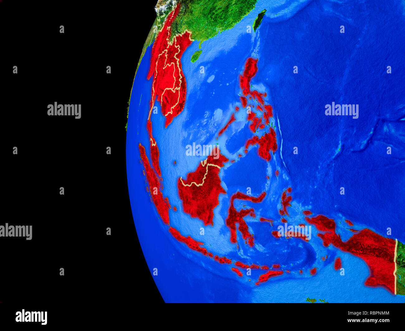South East Asia from space on realistic model of planet Earth with ...