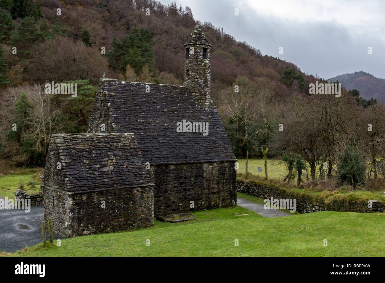 Saint Kevin's Kitchen at the Glendalough Monastic Site in Wicklow, Ireland Stock Photo