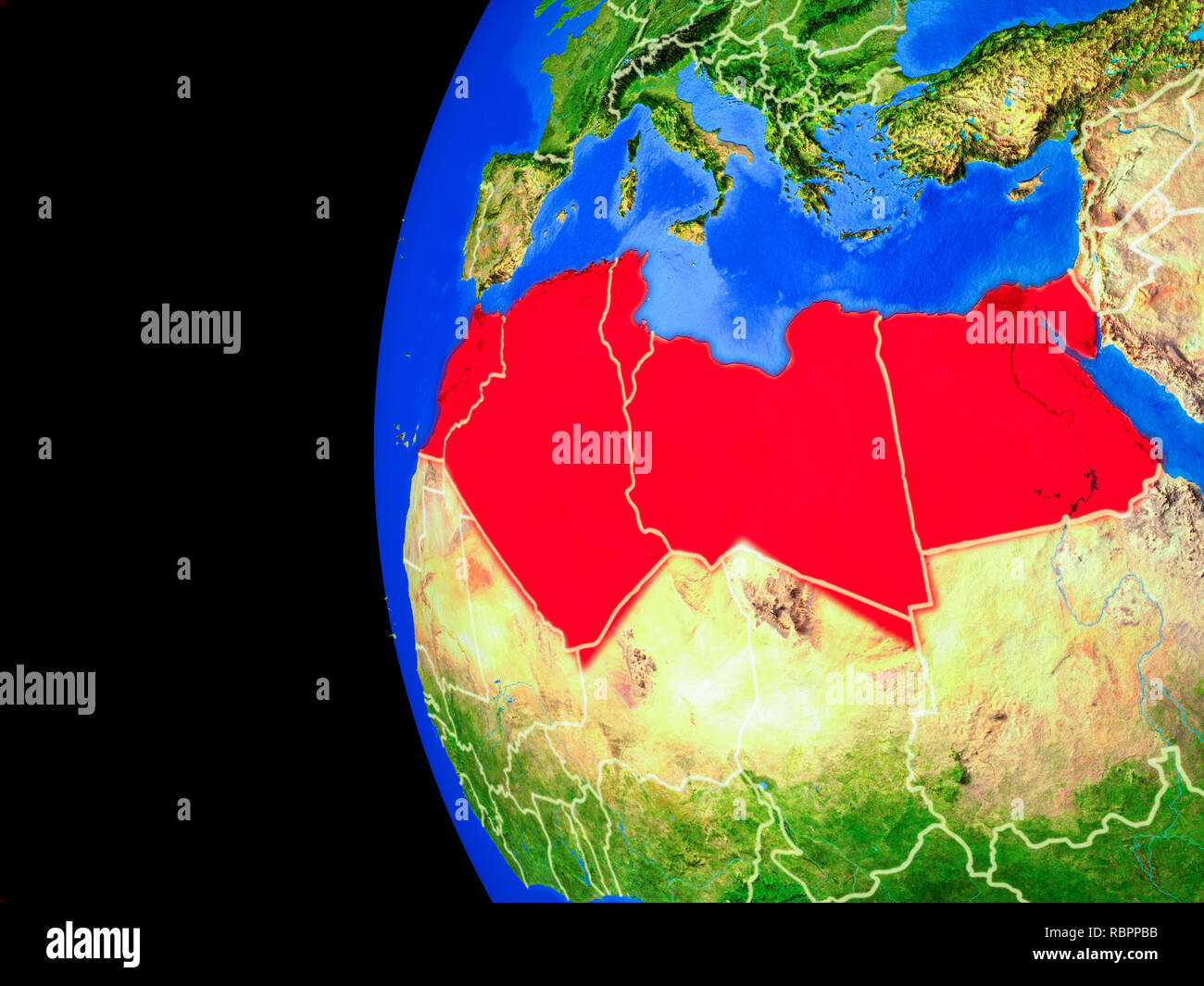 North Africa from space on realistic model of planet Earth with country ...