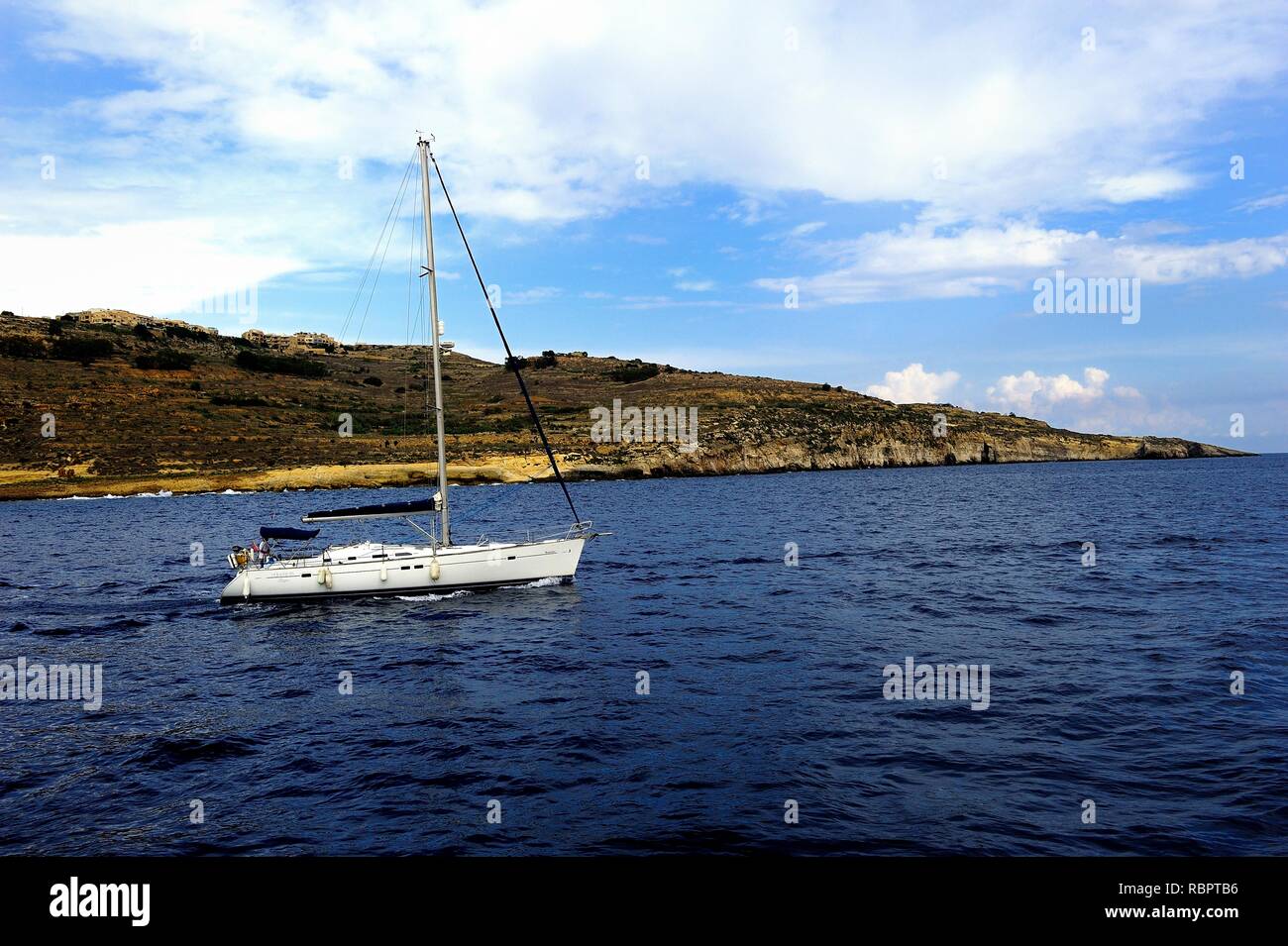 Gozo, Malta - 12th October 2018:Yacht  leaving Gozo Stock Photo