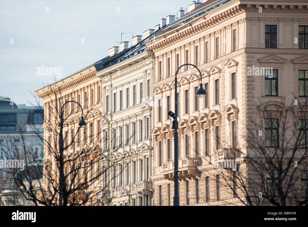 Grand facades on Bellariastraße in Museum quarter in Vienna city centre. Austria. Stock Photo