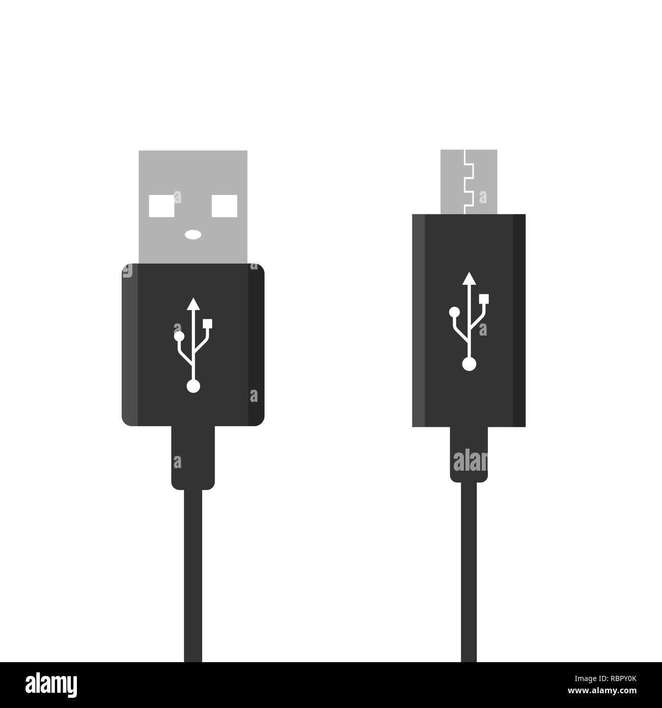 Micro USB cables. USB connection. Vector illustration flat Stock Vector