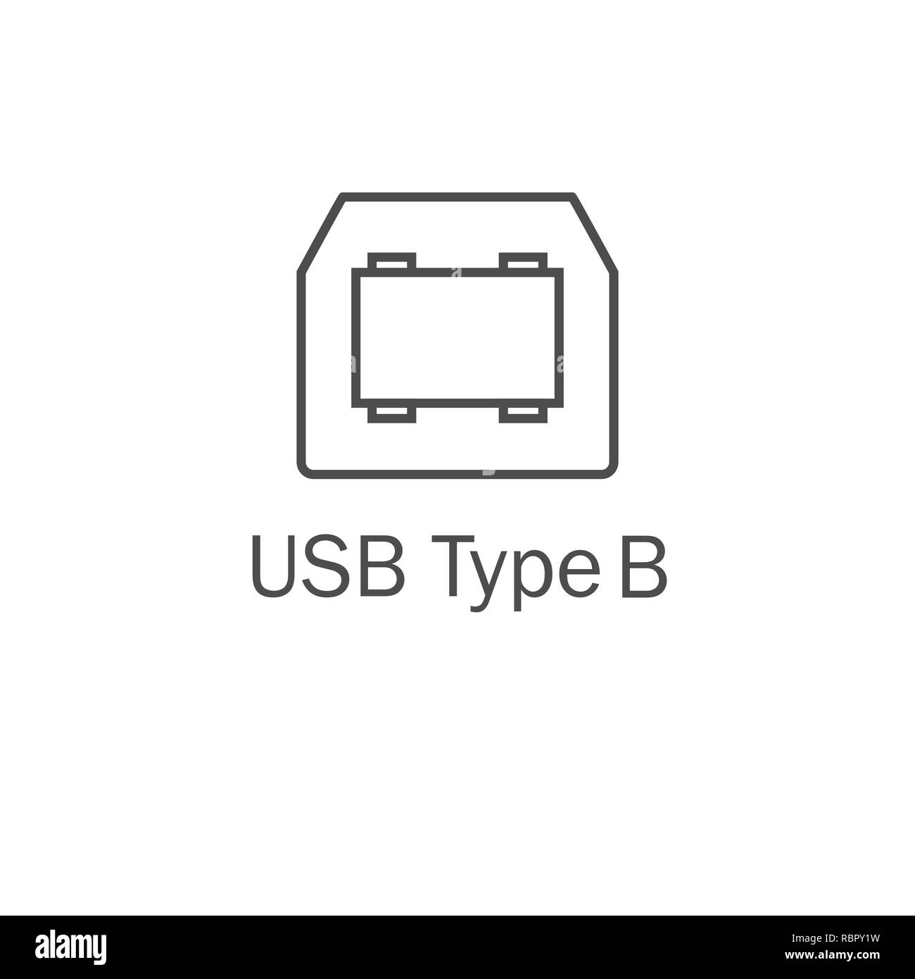 Usb port icon. Usb type B. Vector illustration, flat design. Stock Vector