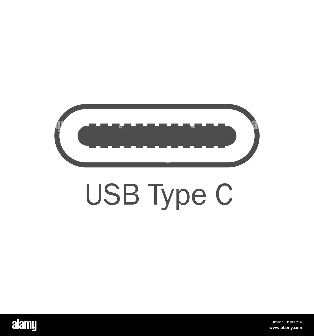 Usb port icon. Usb type C. Vector illustration, flat design. Stock Vector