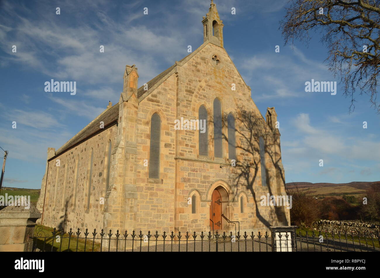 The Free Church of Scotland building at Bonar Bridge in the county of Sutherland, Scotland Stock Photo