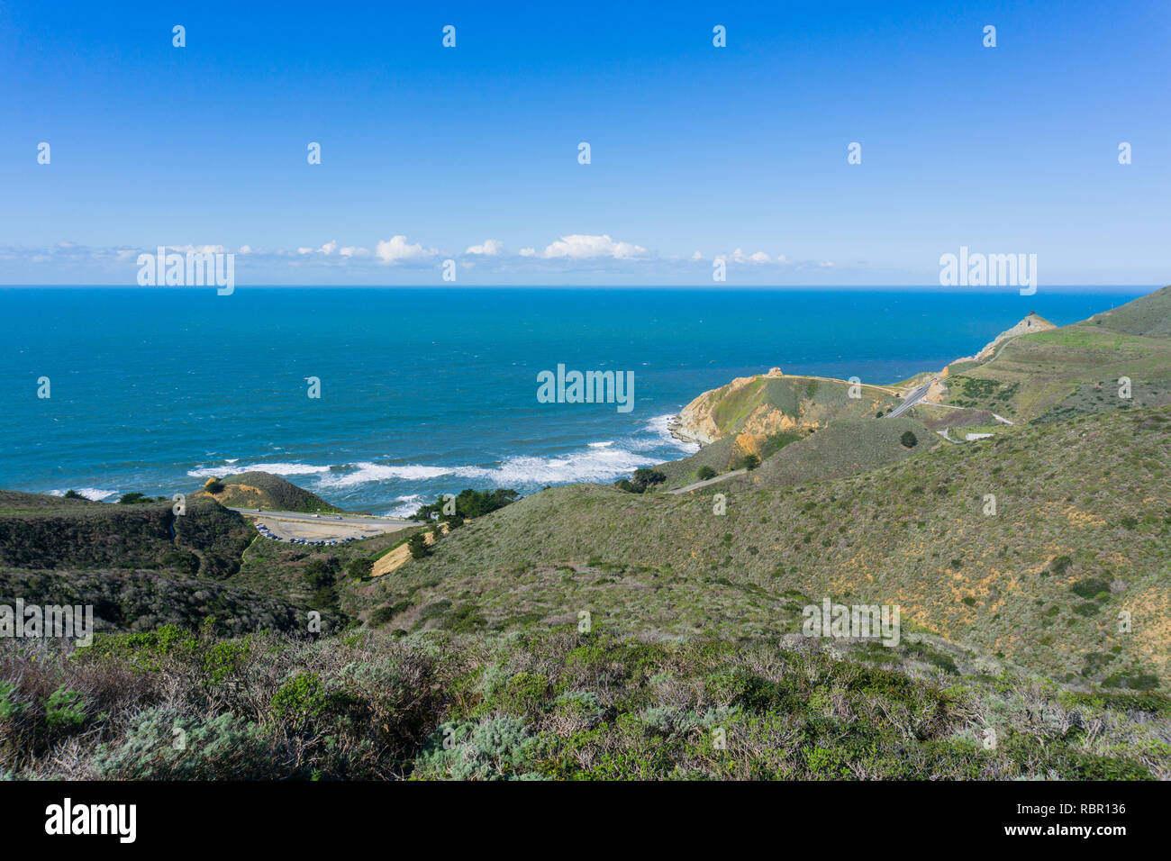 Aerial view of the Pacific Ocean coast, Devil's Slide, California Stock ...