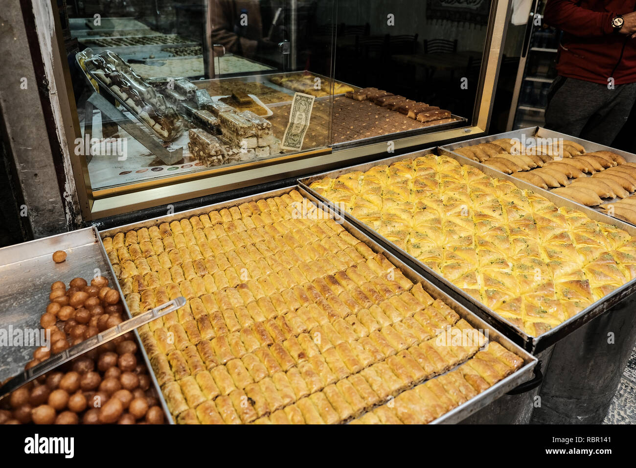 The Alnajah Sweets on Al Wad or Hagai Street in the Old City's Muslim Quarter near the Damascus Gate. Stock Photo
