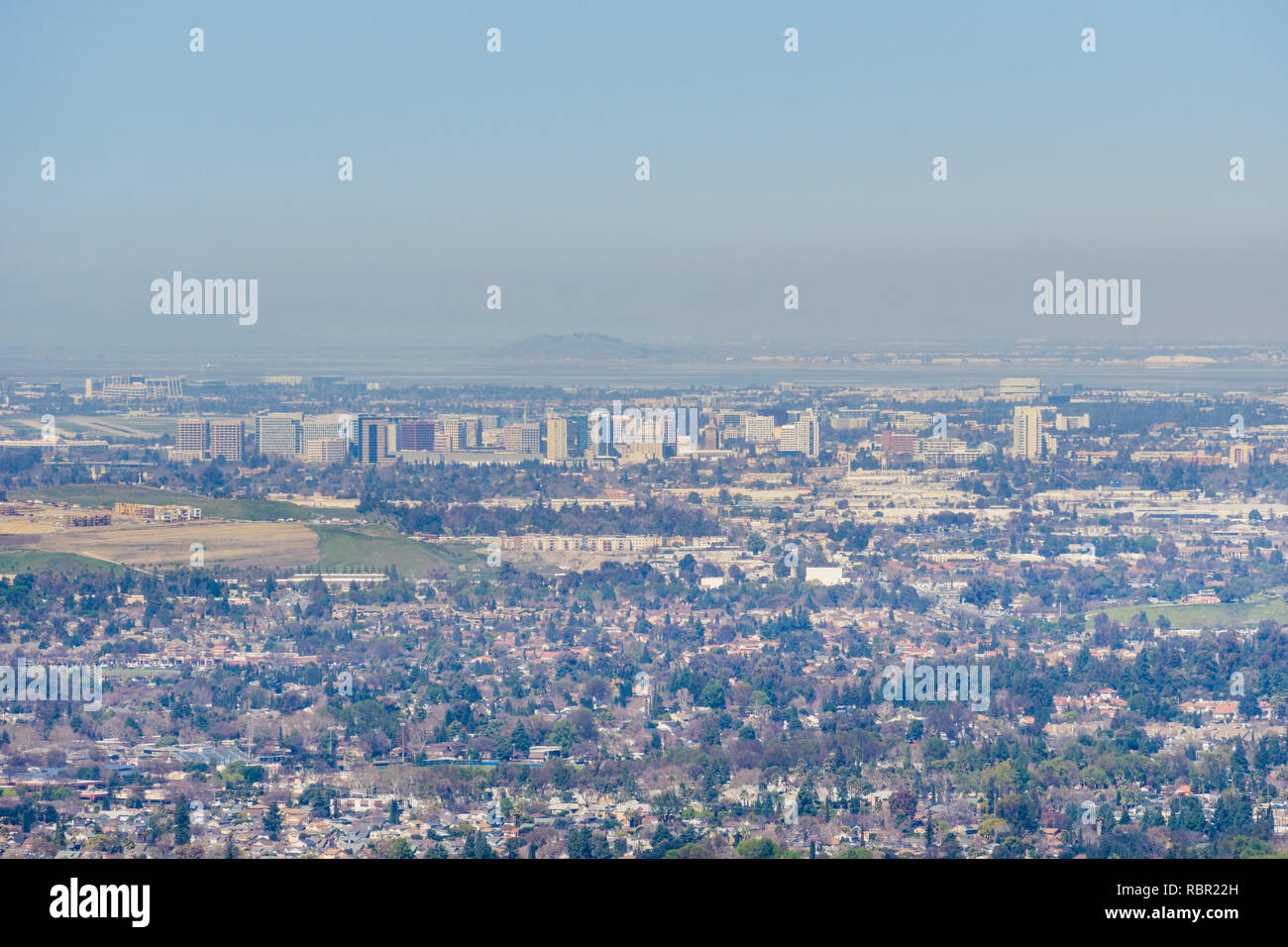 Aerial view of downtown San Jose on a clear day, south San Francisco bay, California Stock Photo