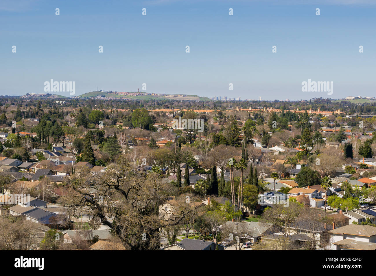 View towards Communications Hill and downtown San Jose from Santa Teresa Park, San Francisco bay area, California Stock Photo