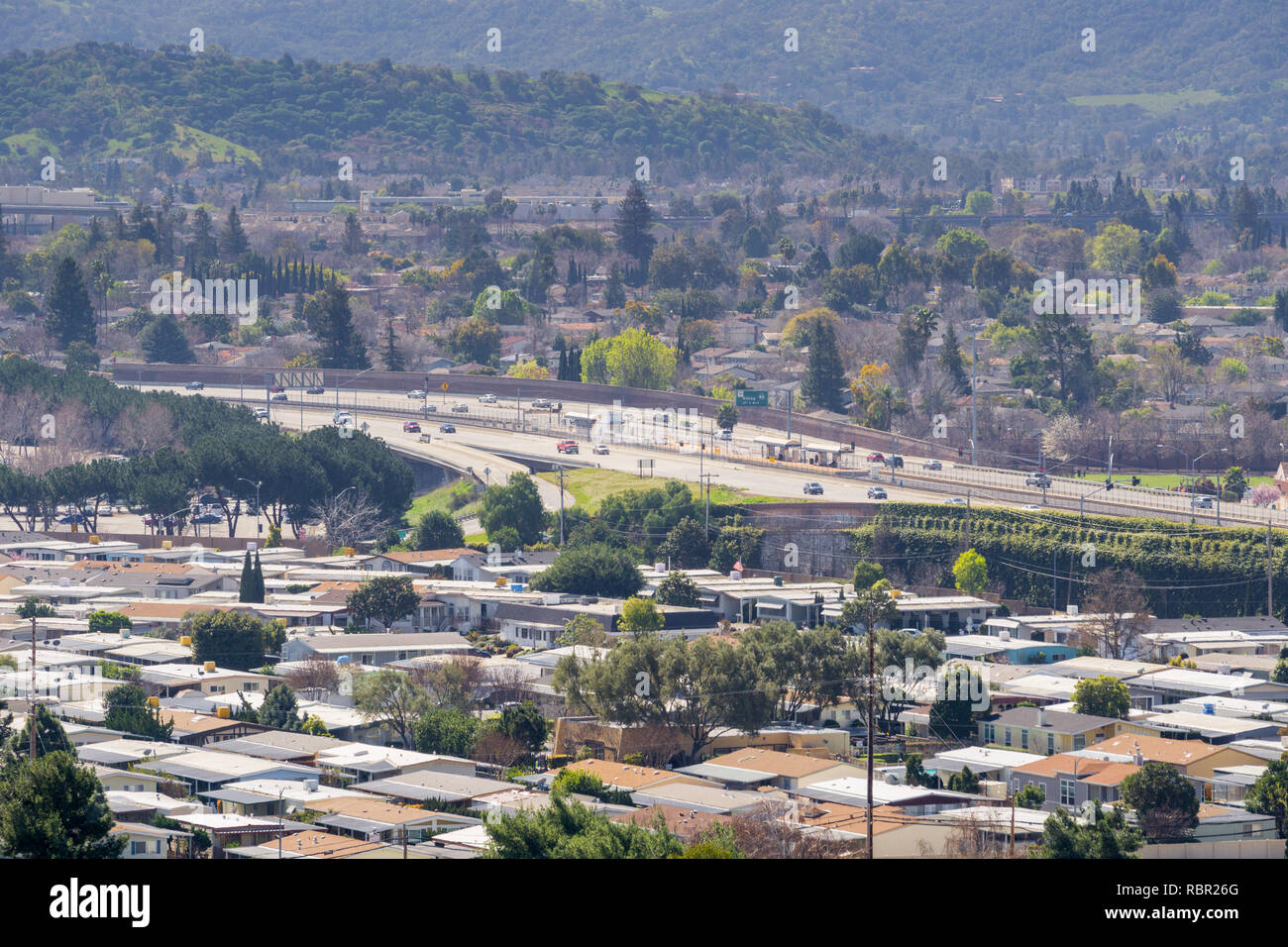 View towards Guadalupe Freeway from Communications Hill, San Jose, California Stock Photo