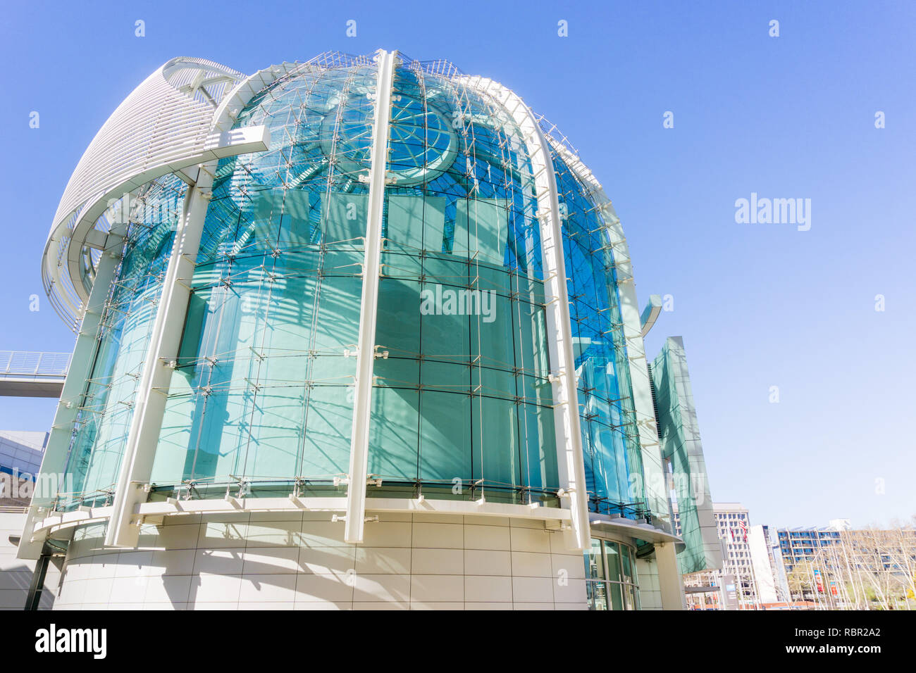 March 14, 2017, San Jose, California/USA - Close up of the modern City Hall building of San José on a sunny day, Silicon Valley, California Stock Photo