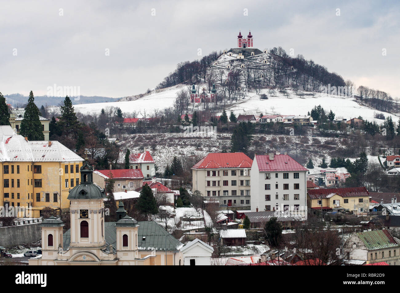 Beautiful baroque Calvary overlooking the town of Banska Stiavnica (UNESCO World Heritage Site) in Slovakia, Central Europe Stock Photo