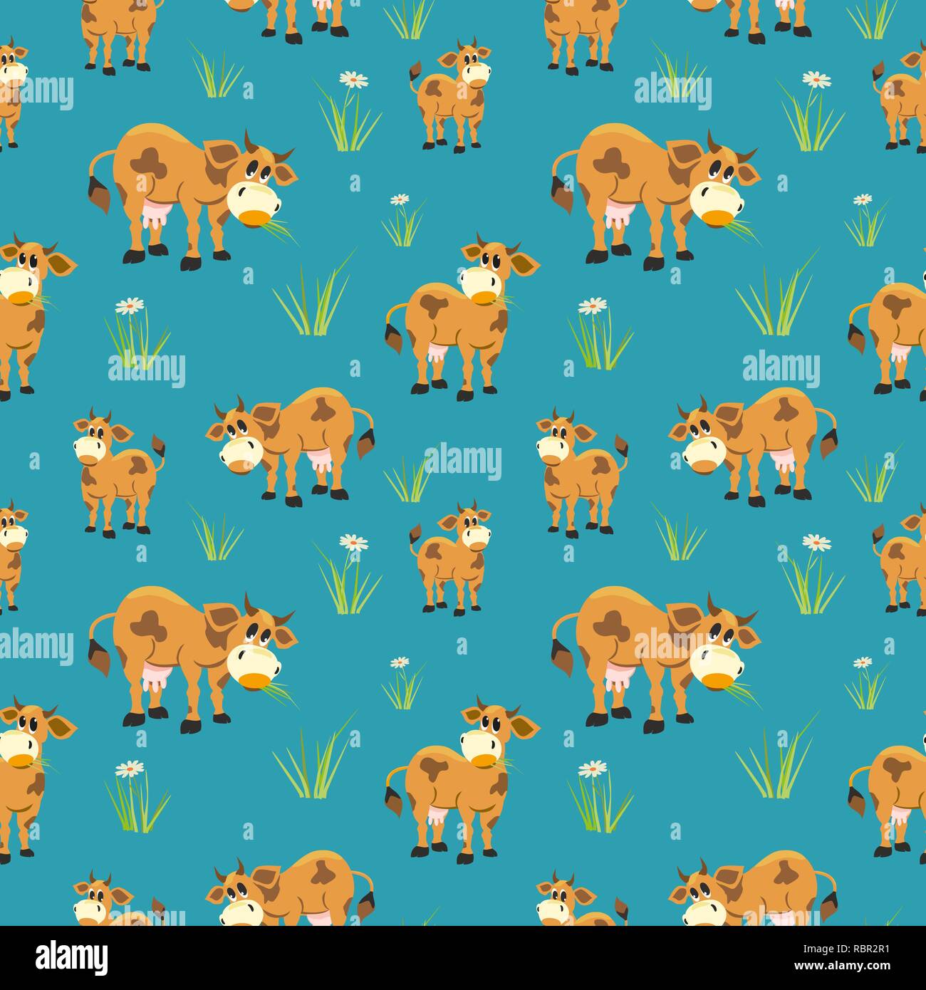 Quirky cows seamless pattern. Stock Vector