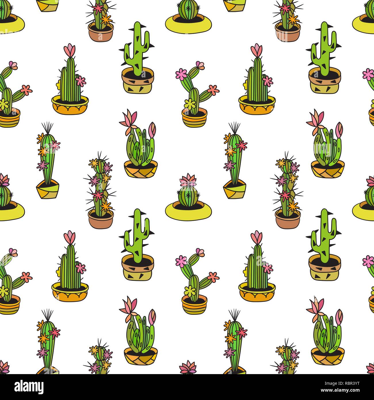 Floral seamless pattern with cactuses Stock Vector