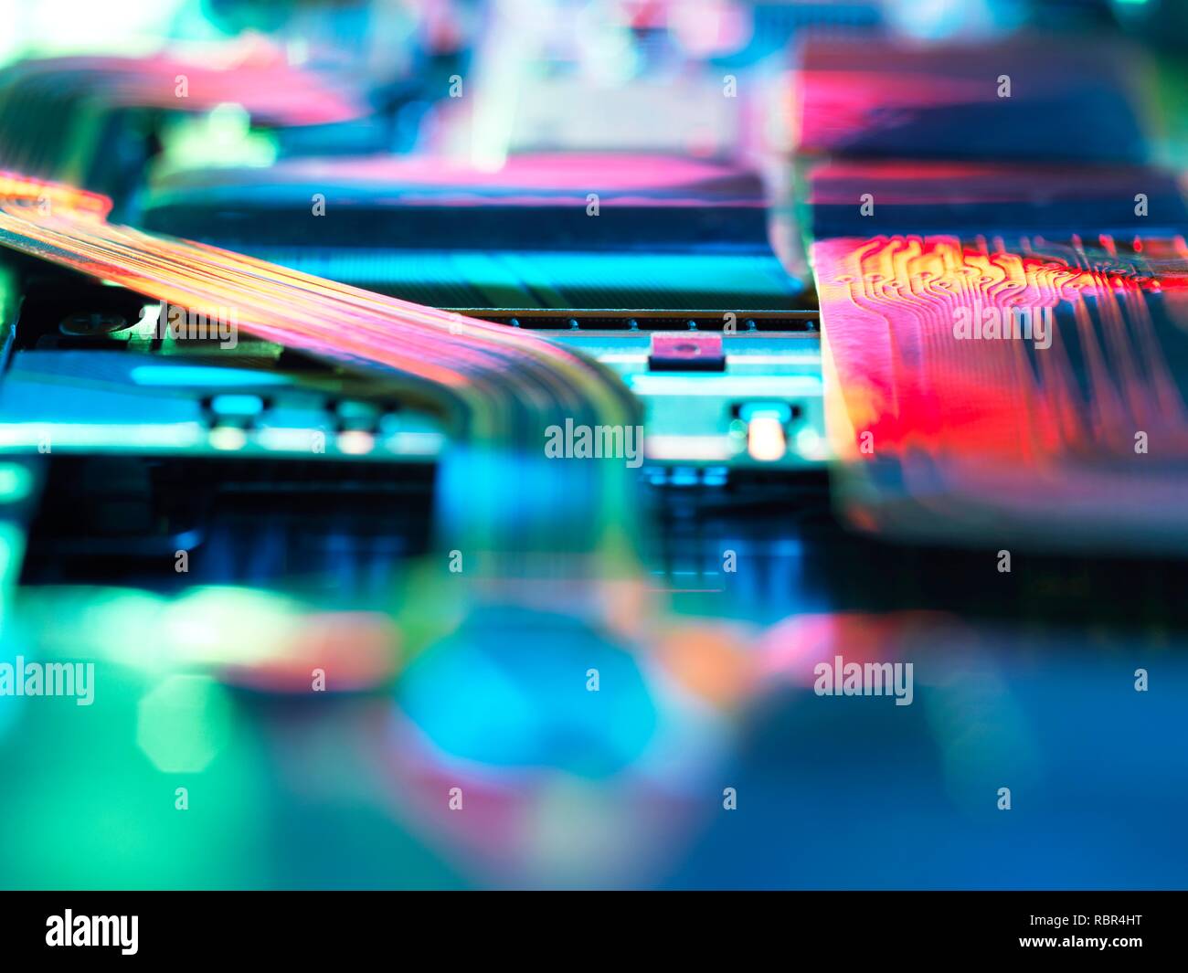 Electronic circuitry on a laptop computer. Stock Photo