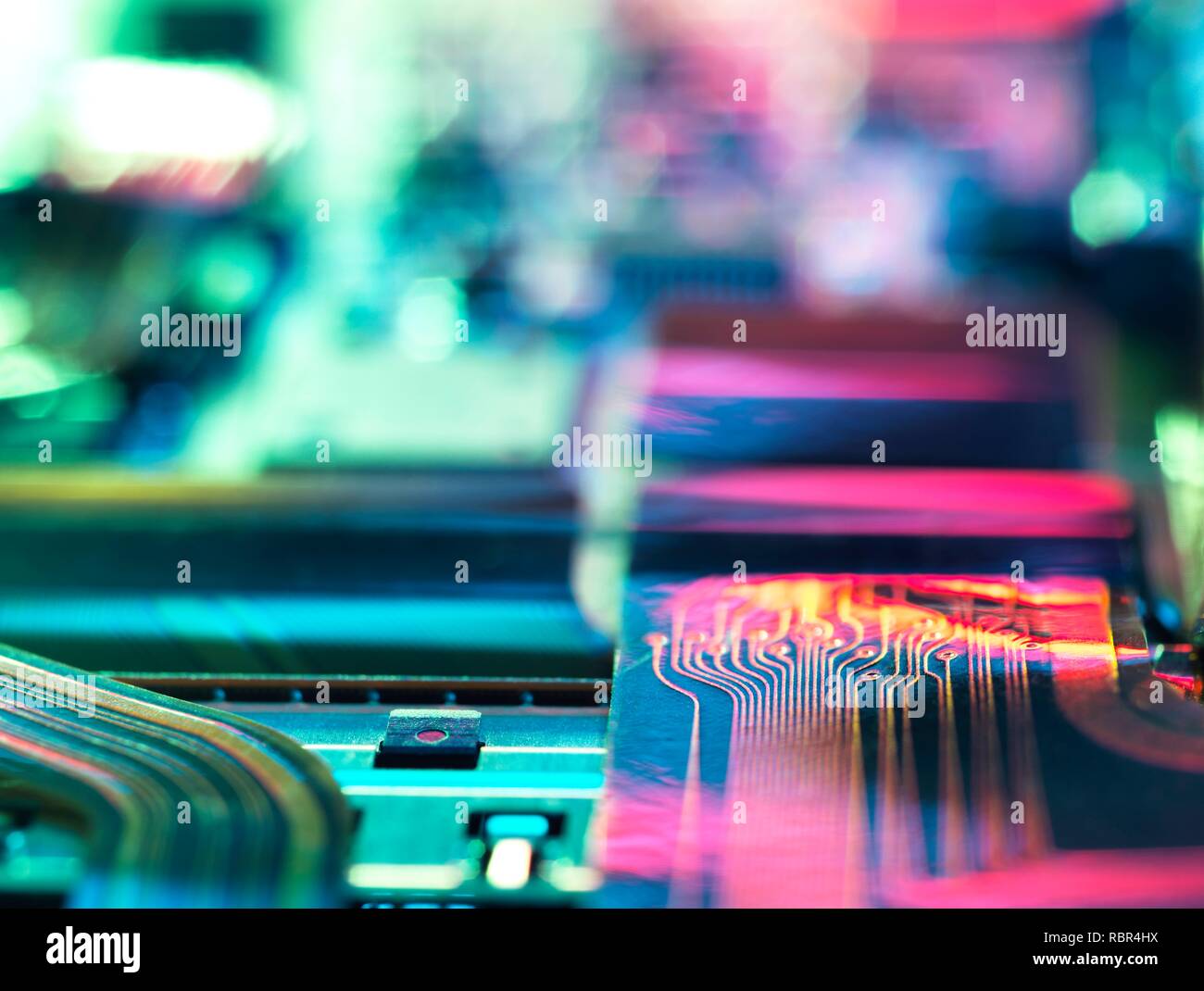 Electronic circuitry on a laptop computer. Stock Photo