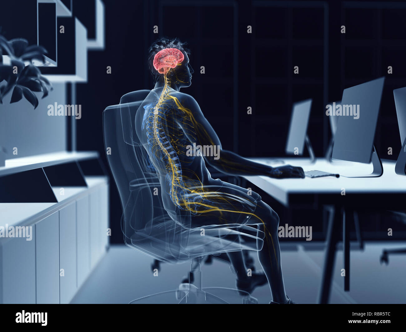 Illustration of an office worker's brain and nerves Stock Photo - Alamy