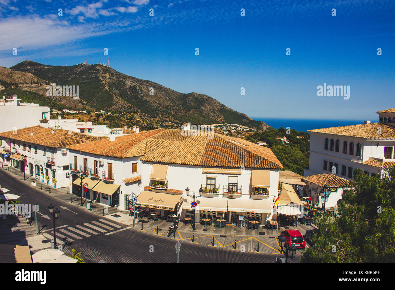 Mijas. View of the village of Mijas, white houses and mountains. Costa ...