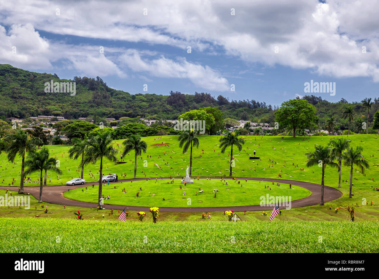 View of hawaiian cemetery at the Valley of Temples, Oahu island Stock