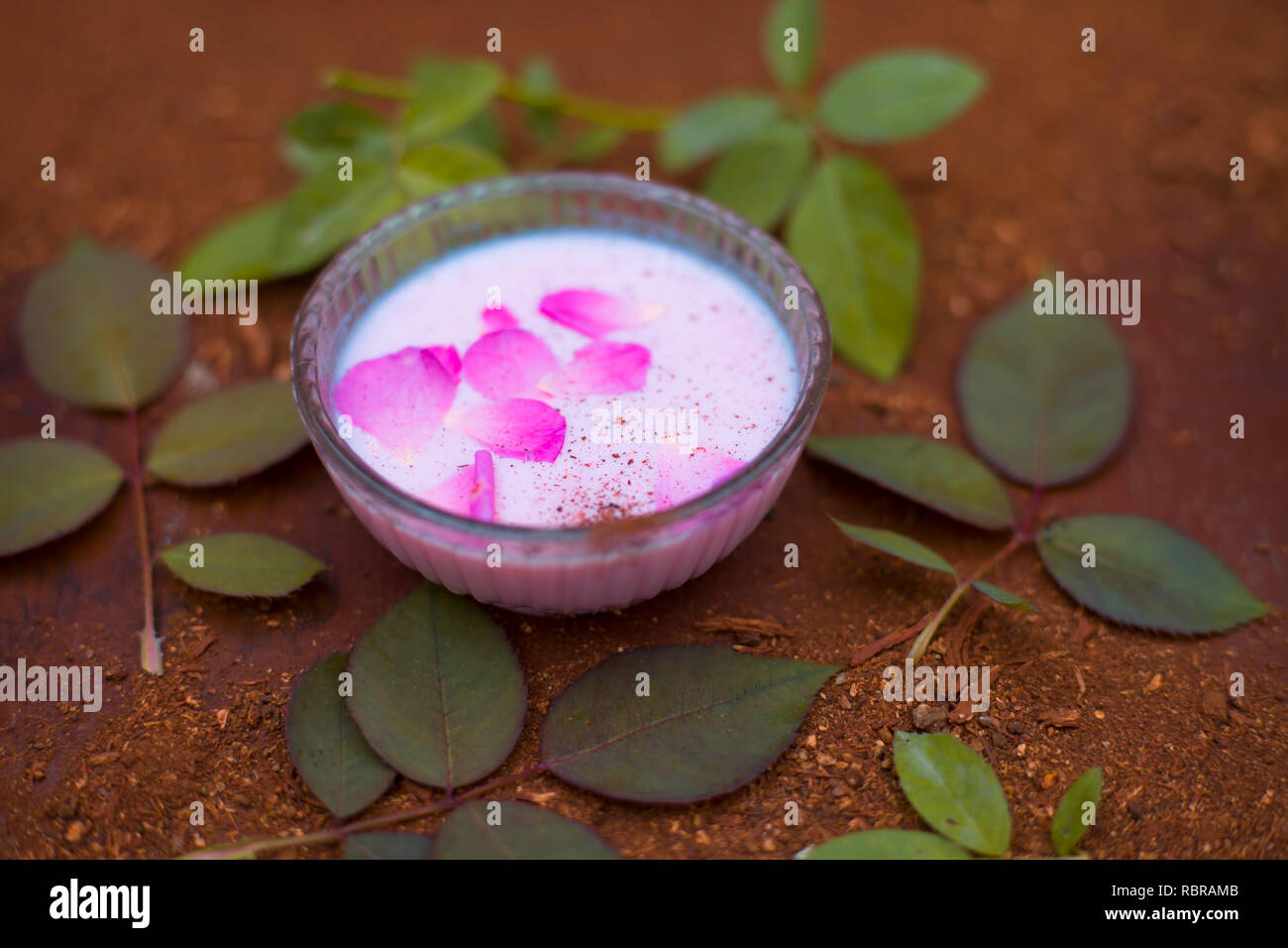 Close Up Of Home Remedy Of Scars Or Face Pack To Scars I E Sandal Wood Powder With Milk And Rose Water On Wooden Surface With Sandalwood Powder In Su Stock Photo alamy