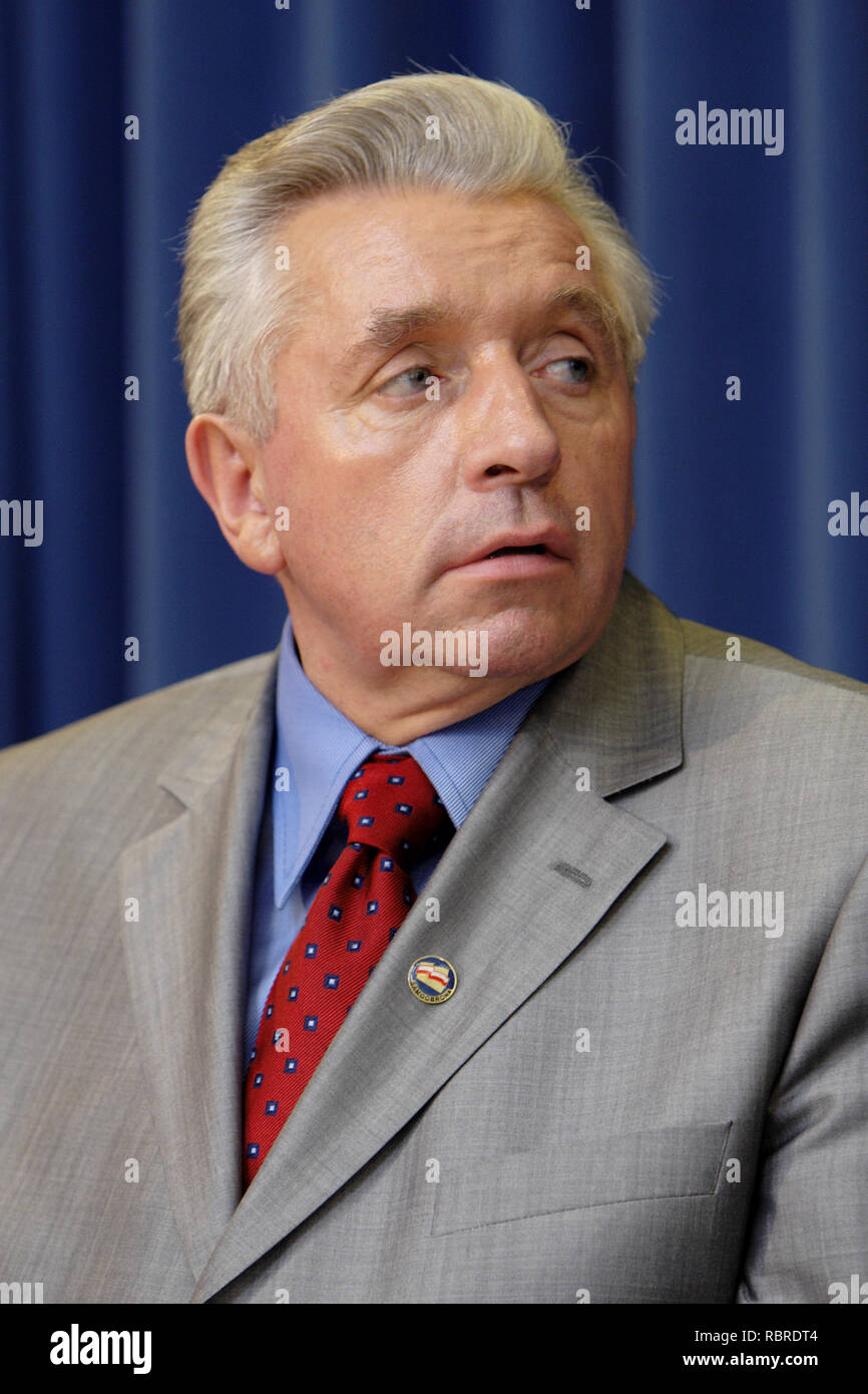 Warsaw, Mazovia / Poland - 2006/08/01: Andrzej Lepper - deputy Prime Minister and Minister of Agriculture and Self Defence Samoobrona party leader in  Stock Photo