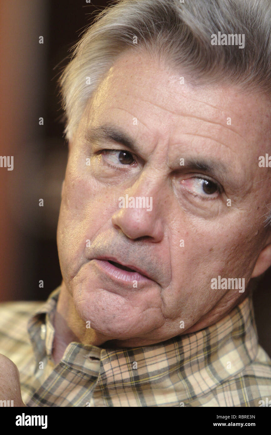 Warsaw, Mazovia / Poland - 2006/09/10: John Winslow Irving - American writer, literate, novelist and screenplay writer in a press meeting with media Stock Photo