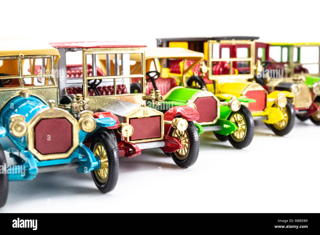 Line-up of Matchbox Models of Yesteryear cars Stock Photo