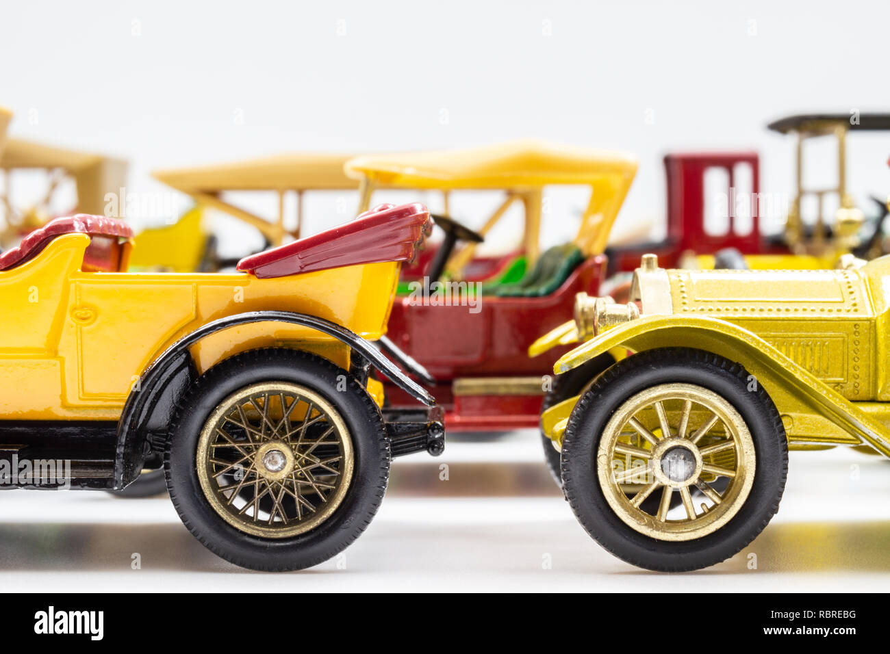 Matchbox Models of Yesteryear cars. Side view. Stock Photo