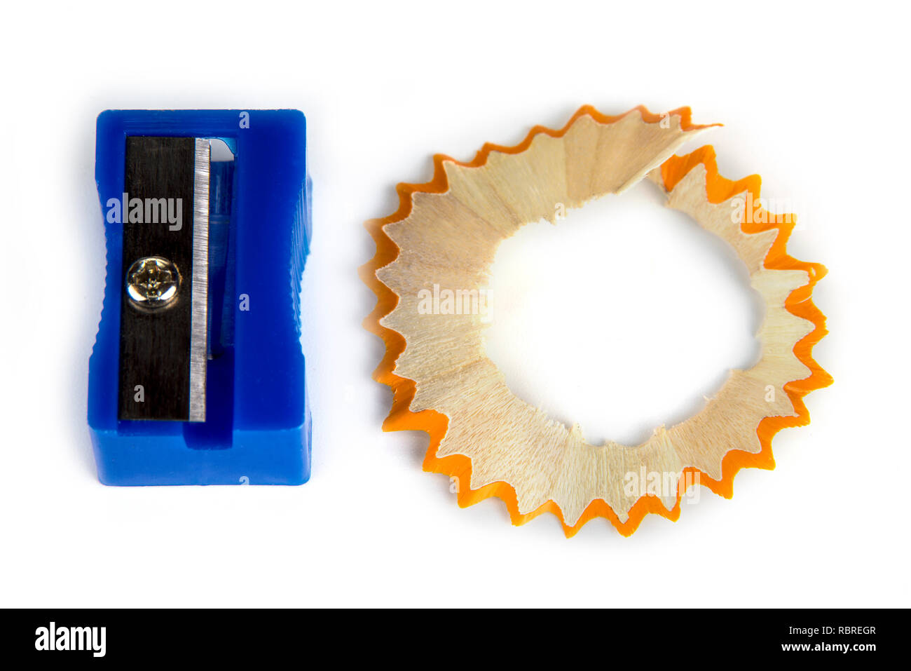 Pencil sharpener with a shaving isolated Stock Photo Alamy