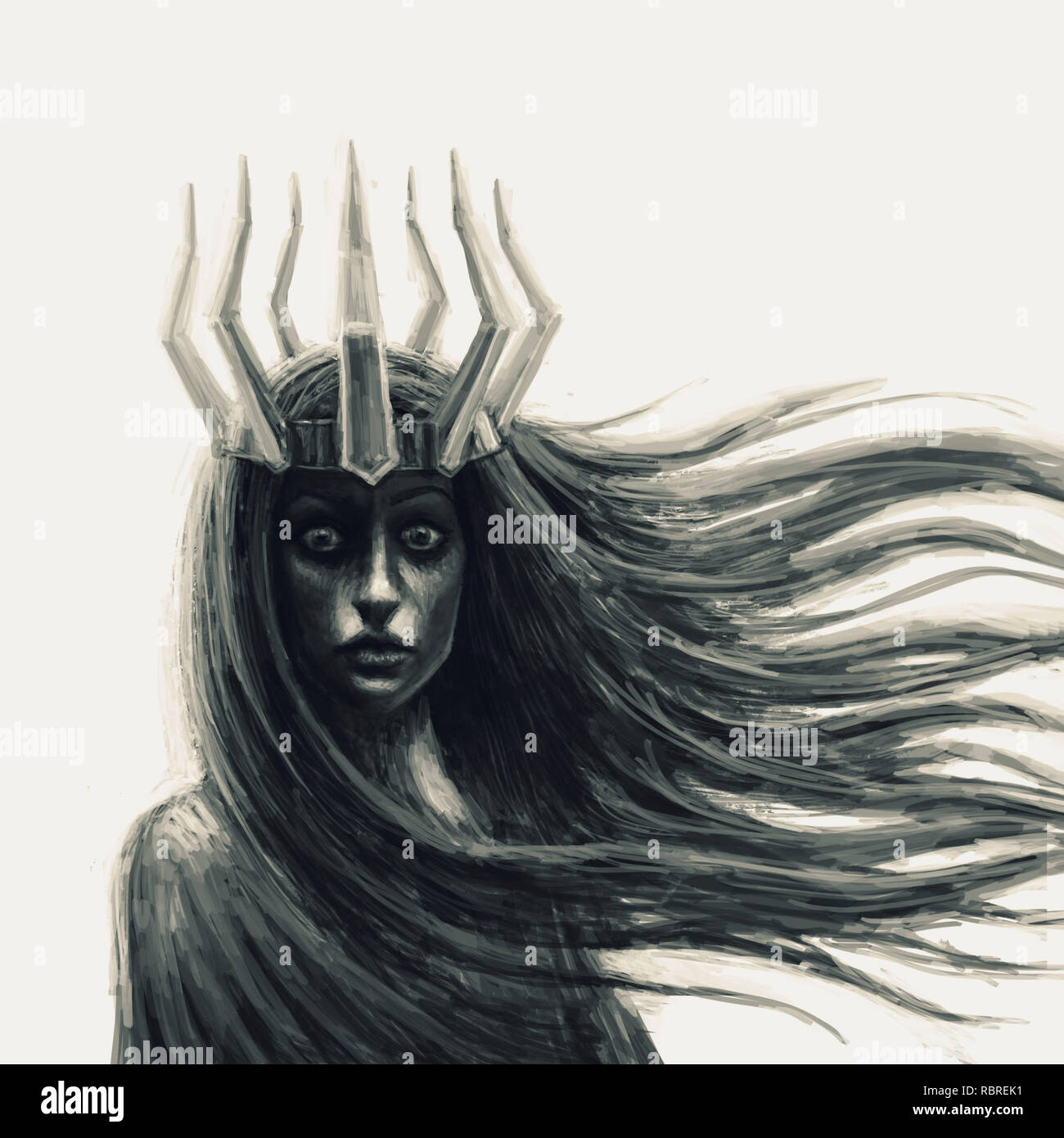 Dark queen with crown. Fantasy illustration in front Stock Photo Alamy