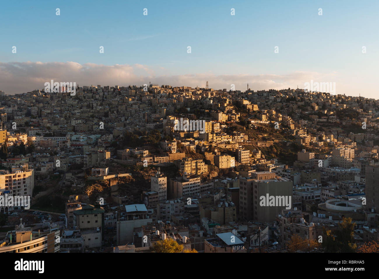 Amman cityscape, capital city in Jordan, Middle East in sunset Stock Photo