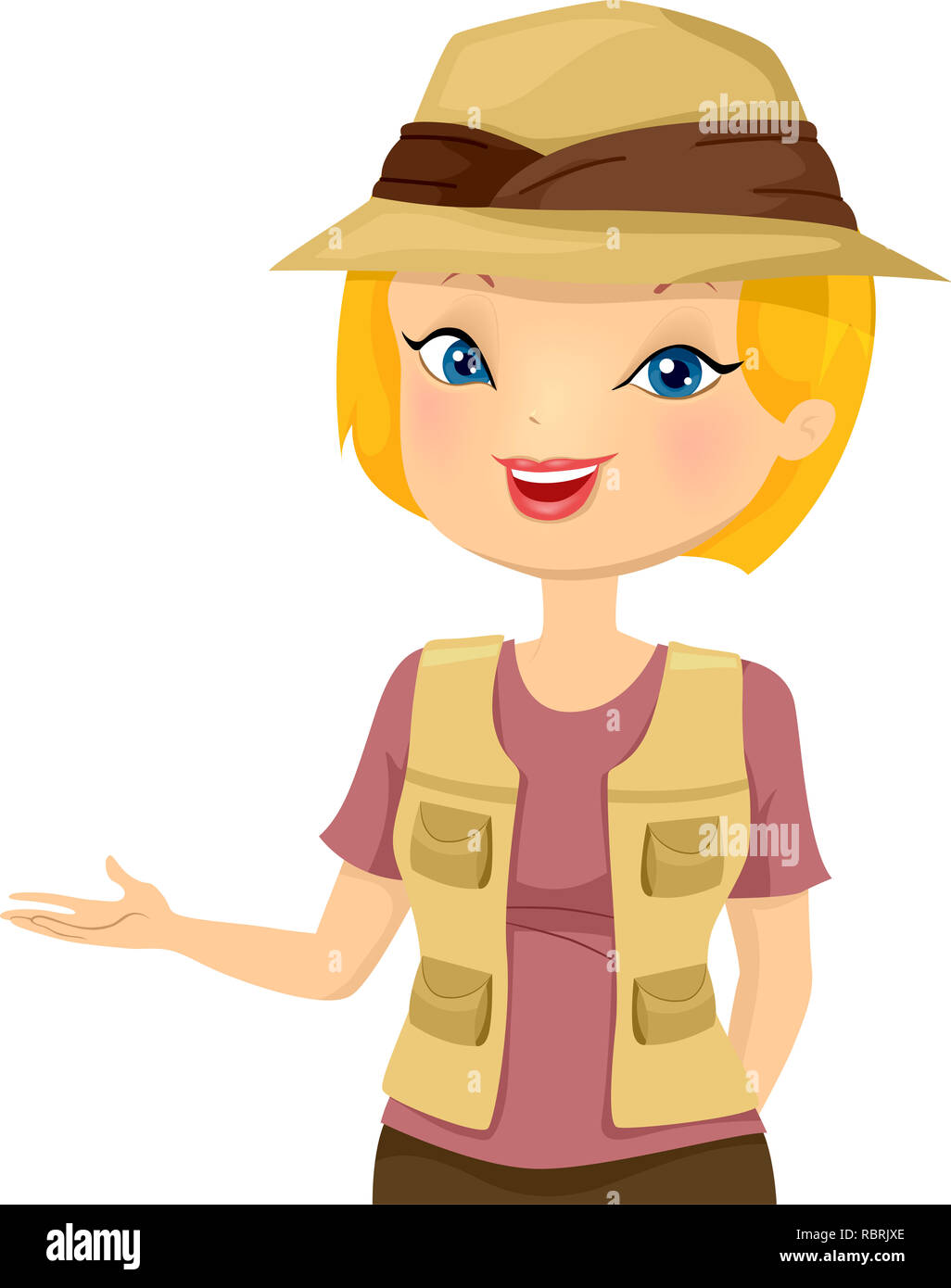 Illustration of a Girl Wearing Safari Hat Speaking and Working as a Tour  Guide Stock Photo - Alamy