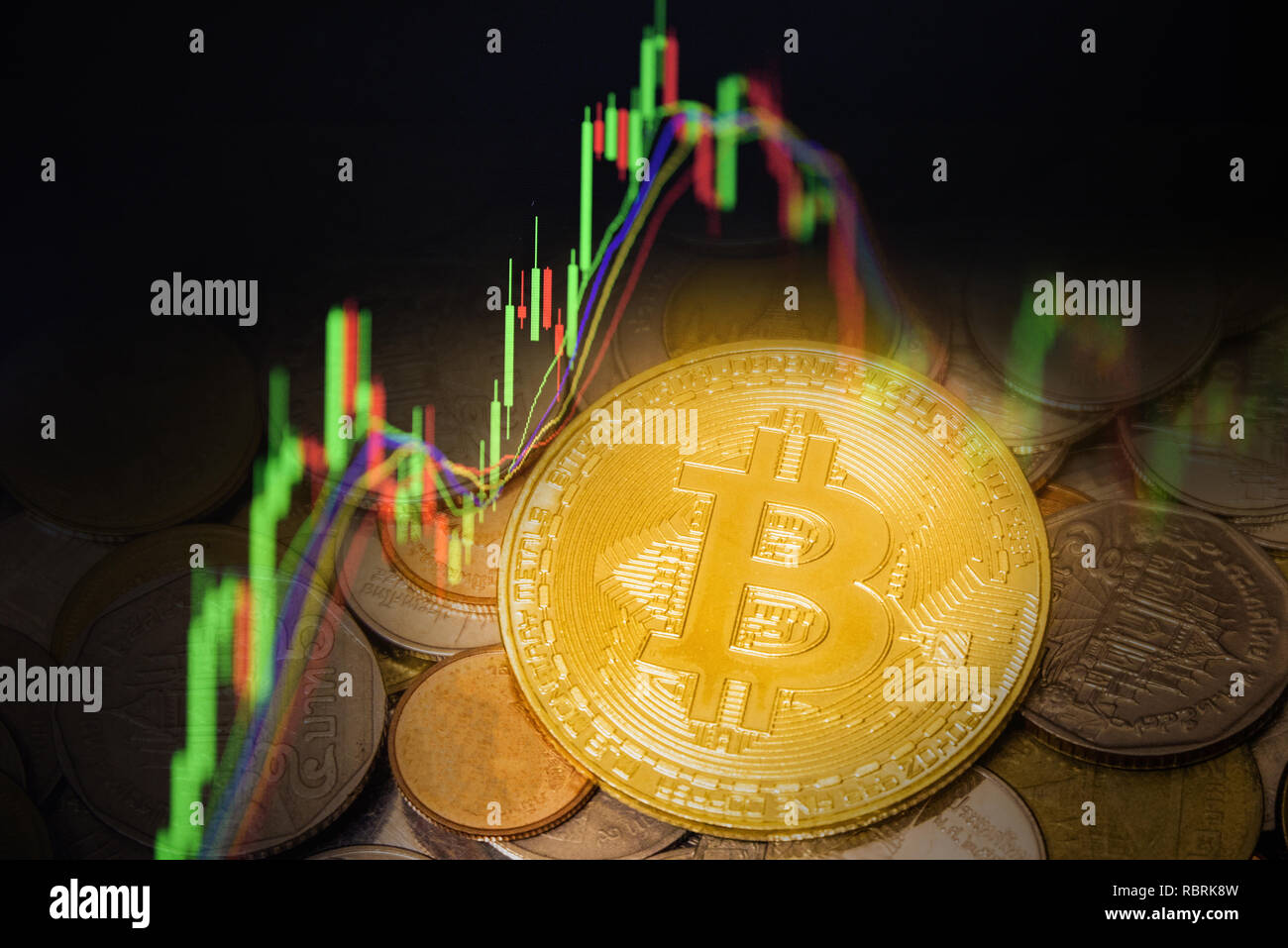 Bitcoin Trading Forex Gold Coin Investment Business Graph Charts - 