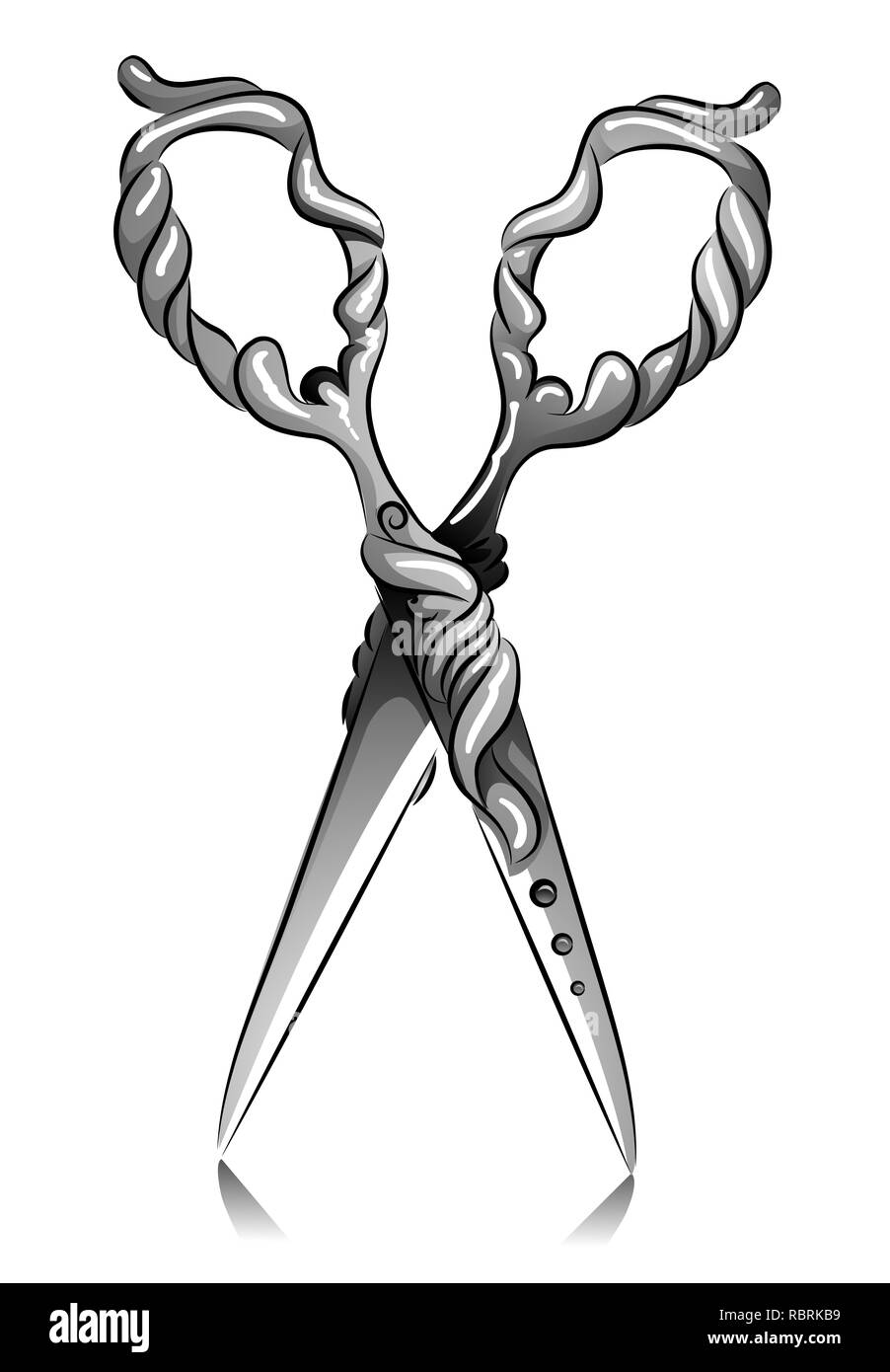 Illustration of Vintage Scissors with Intricate Handles and Design in