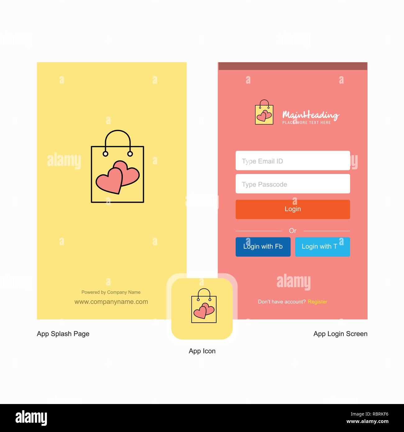 Company Shopping Bag Splash Screen And Login Page Design With Logo