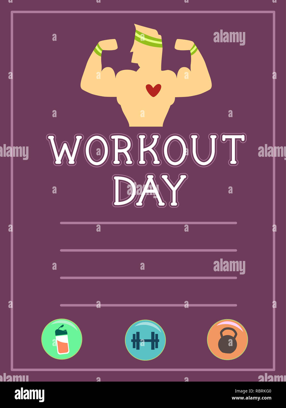 Illustration of a Workout Sheet for Body Building with a Man Flexing