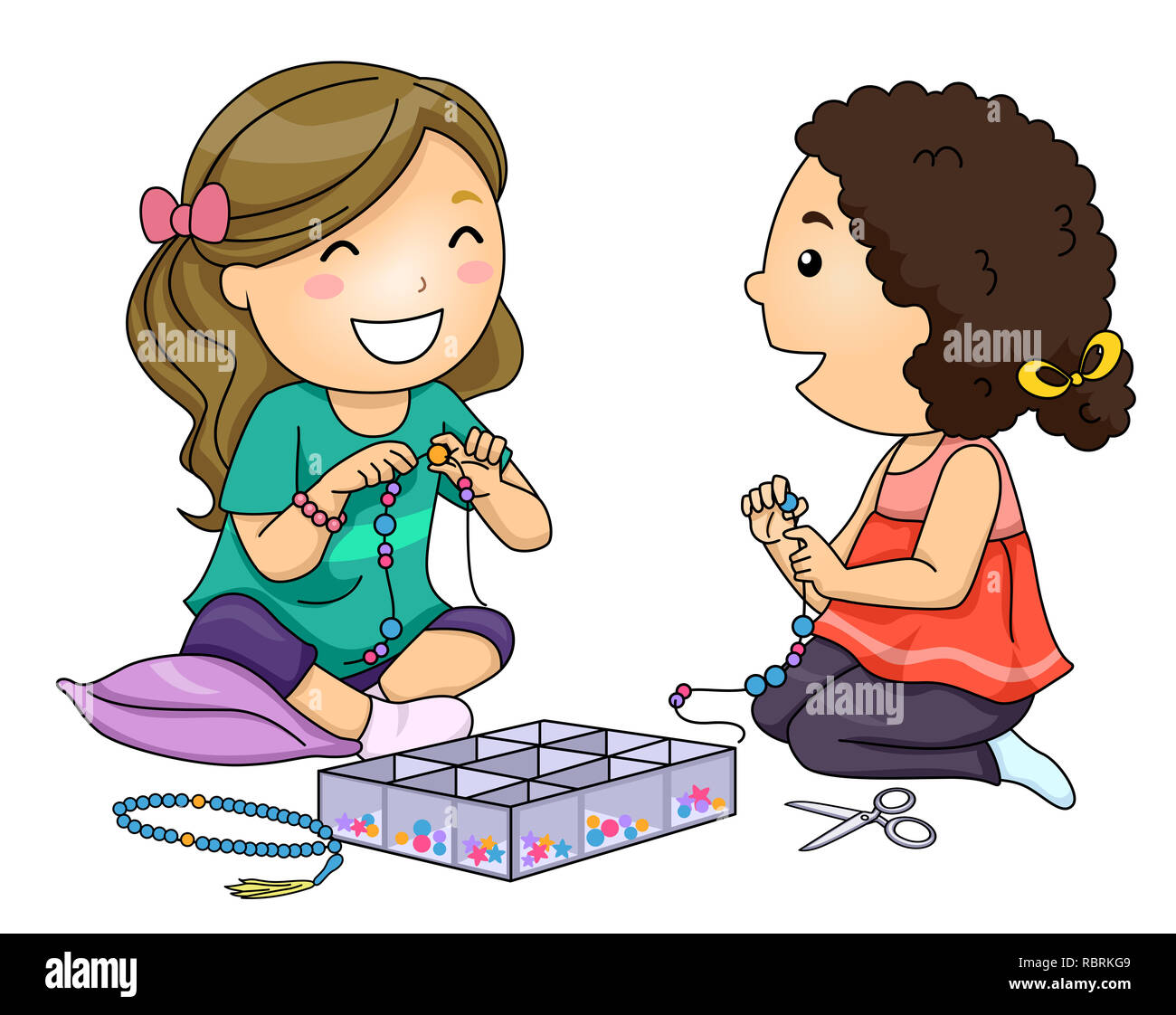 Illustration of Kid Girls Making Charm Bracelets or Prayer Beads Stock Photo Alamy