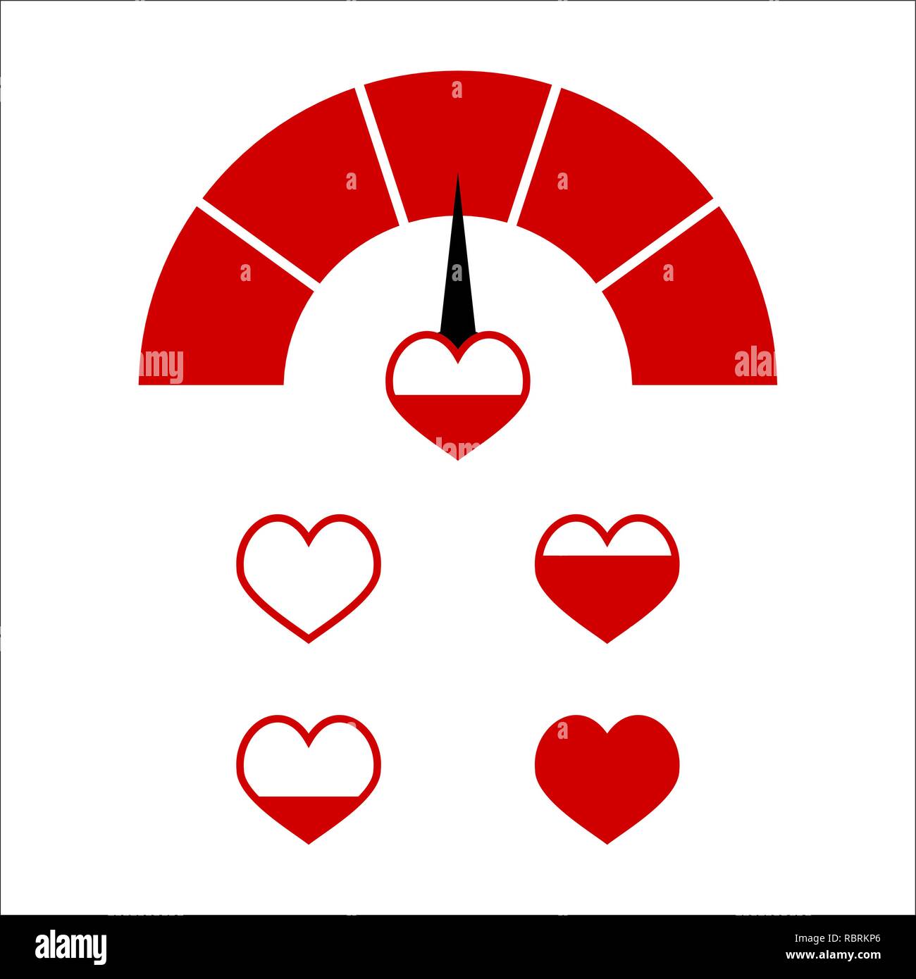 Love red indictor, Vector full love heart, illustration of meter happy and heart gauge Stock Vector