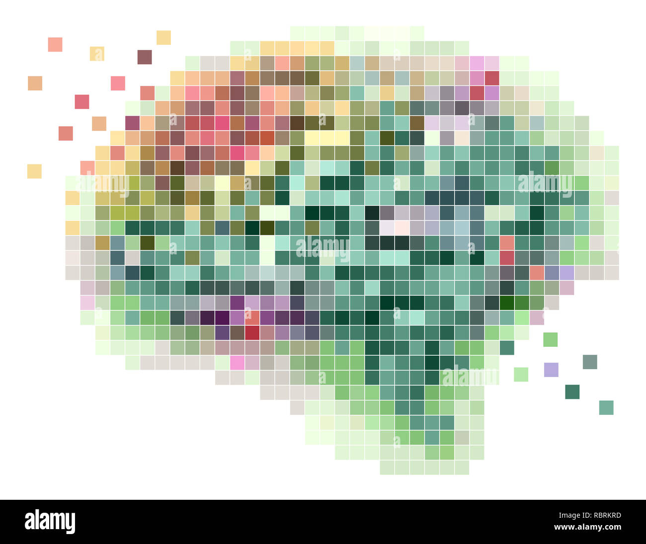 Illustration of Pixel Art Brain in Different Colors Stock Photo
