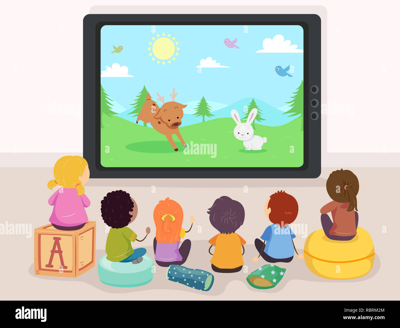 Illustration of Stickman Kids Watching Reindeer and Rabbit ...