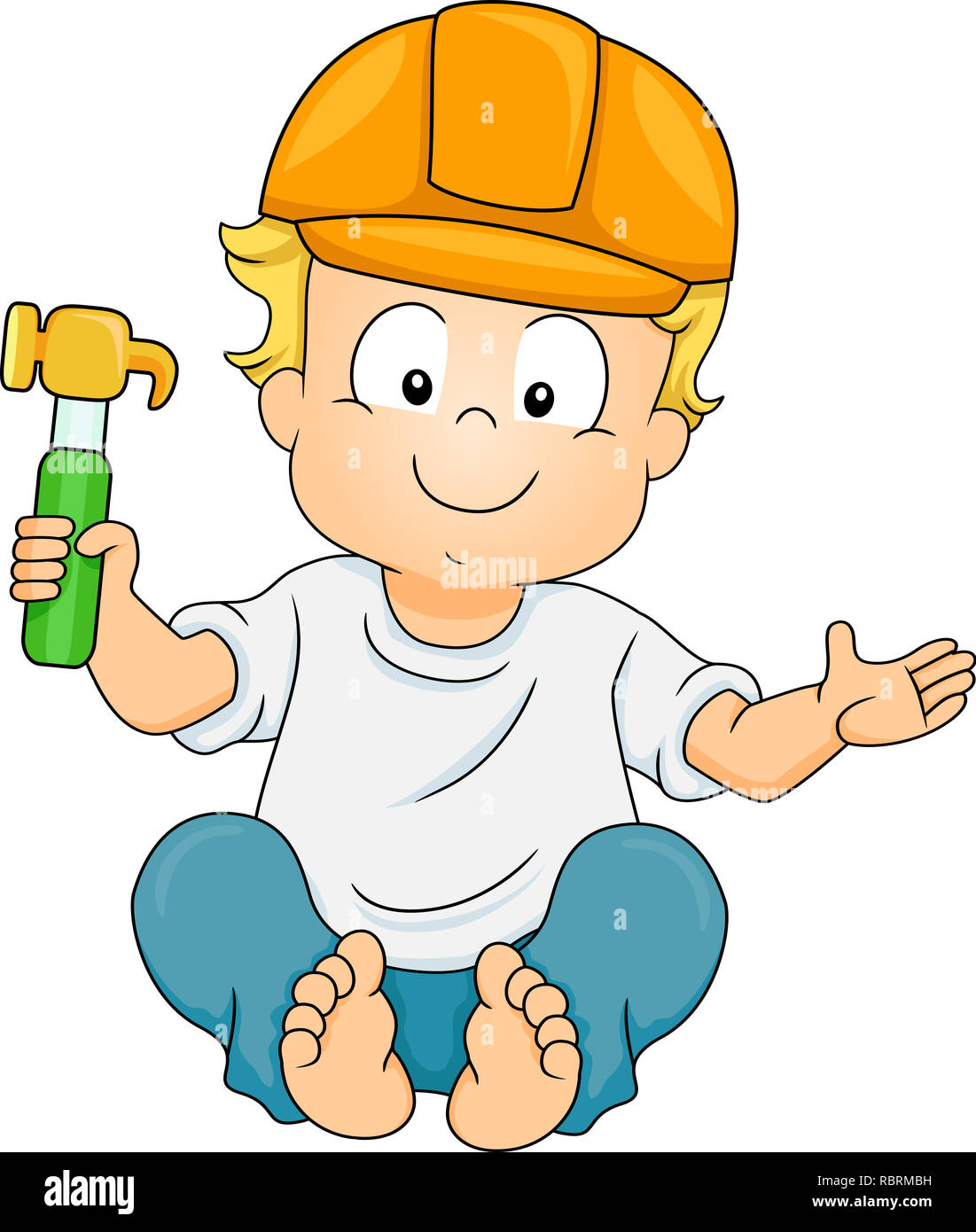 Illustration of a Kid Boy Toddler Wearing Yellow Hat and Toy Hammer Stock  Photo - Alamy